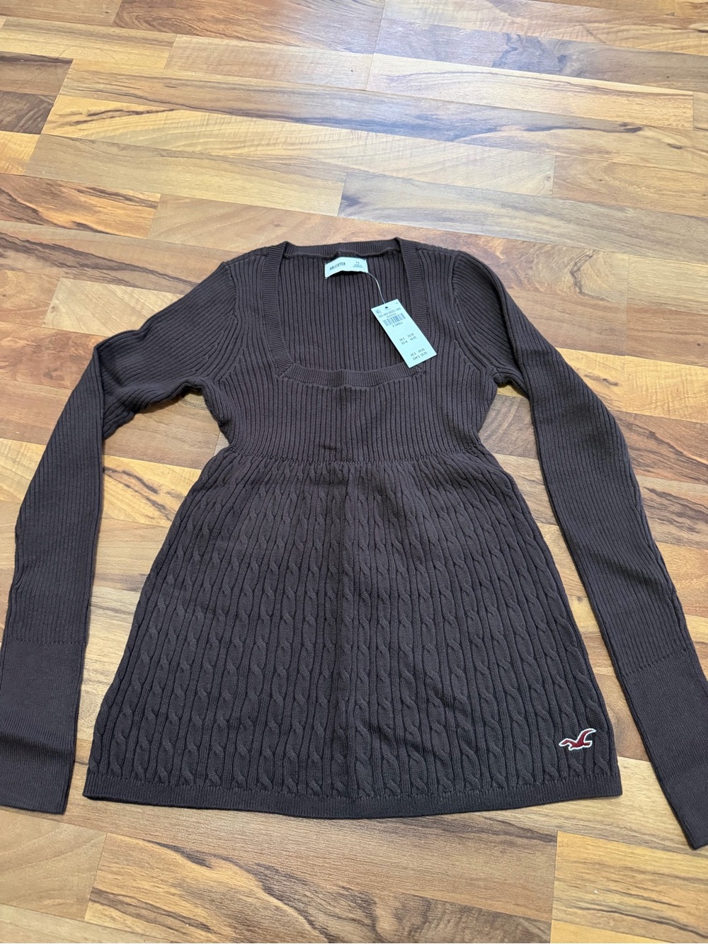Hollister Chocolate Brown Cable-Knit Long Sleeve Sweater